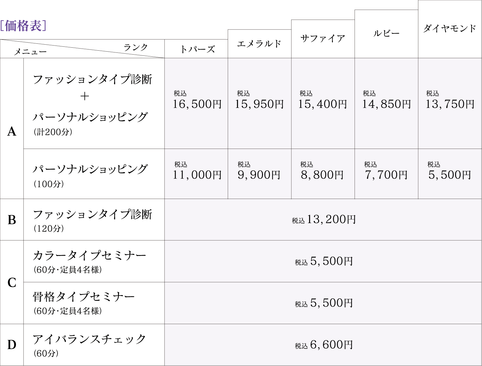 価格表