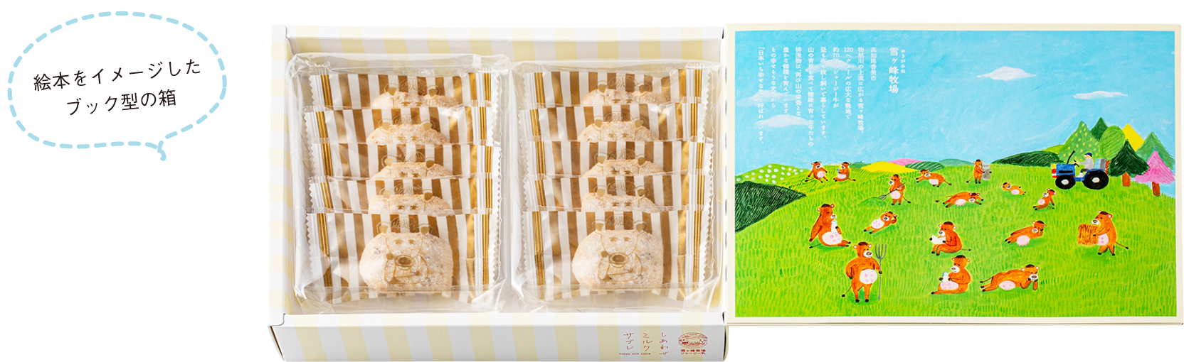 絵本をイメージしたブック型の箱