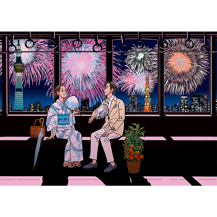 東京こよみ 7月イラスト「東京花火」（2022年）