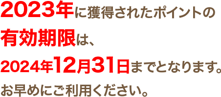 2020年に獲得されたポイントの有効期限は、2021年12月31日までとなります。お早めにご利用ください。